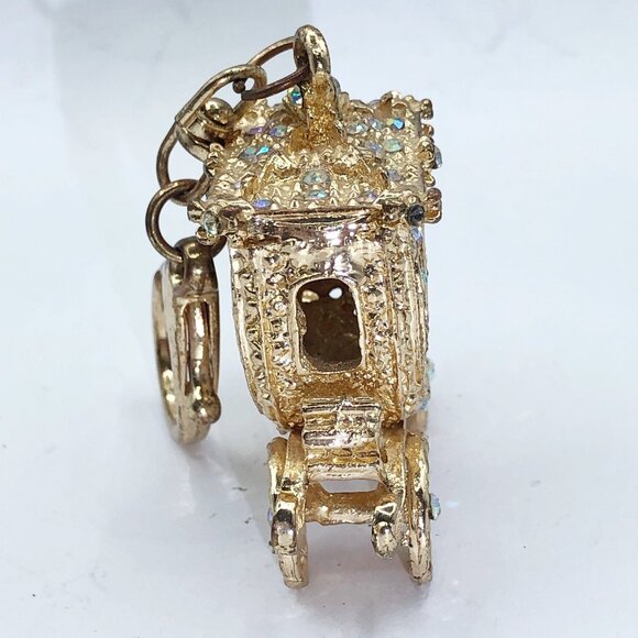 Sparkly rhinestone gold tone stage coach keychain purse charm - Picture 6 of 11
